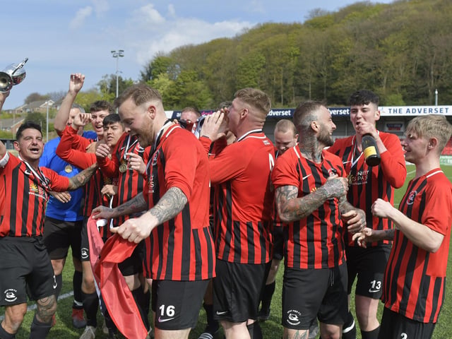 West Pier Reserves celebrate their 1-0 win against Seamer Sports 0 in the League Trophy final