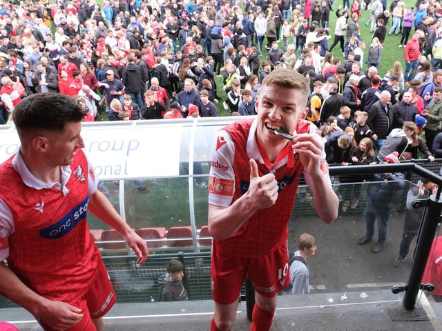 Boro players celebrate the play-off final win