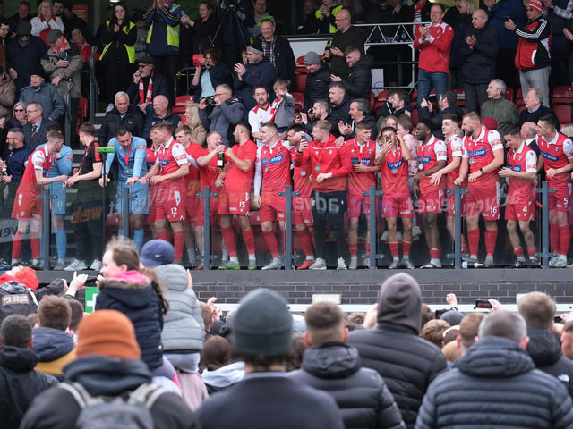Boro players celebrate their promotion