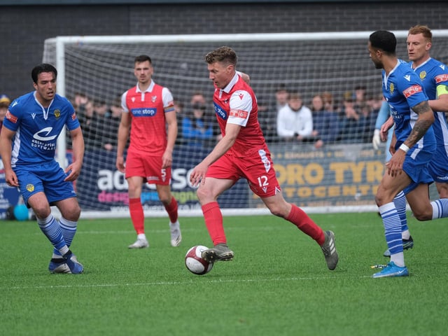 Boro midfielder Simon Heslop, on as a second-half sub, in action for the home side
