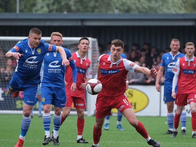 Action from the Scarborough Athletic v Warrington Town clash