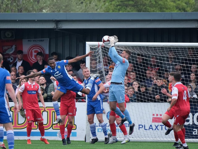 Boro keeper Ryan Whitley claims the ball