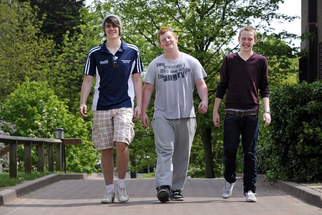 Sixth Form College students James Love, left, John Holmes and Billy Johnson walked to York for the McDonald's charity. They set off from the McDonald's drive-thru at Eastfield, where they work.
