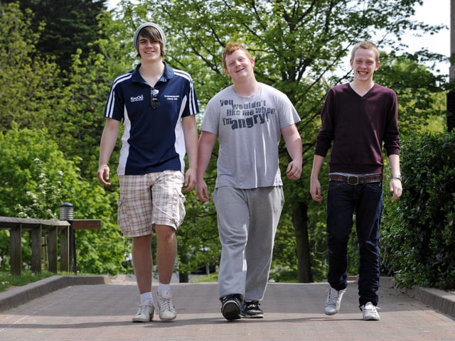 Sixth Form College students James Love, left, John Holmes and Billy Johnson walked to York for the McDonald's charity. They set off from the McDonald's drive-thru at Eastfield, where they work.