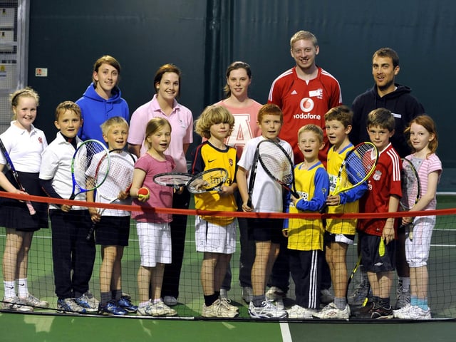 Pupils from schools in the Scarborough and District area are pictured at the Smaller Schools tennis event with Yorkshire Coast College sports exercise and science students Laura Errington, back left, Kate Matthews, Jaimie-Leigh Smythe, Matthew Collier, and tennis centre coach Ben Atkinson.