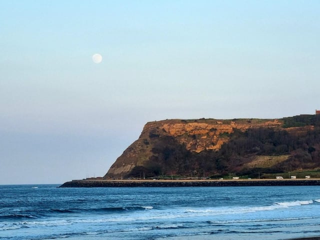 View of the moon and the castle on a beautiful clear day