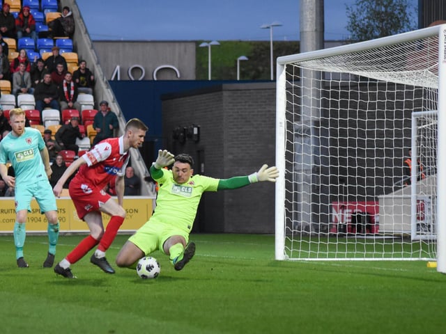 Kieran Glynn is foiled by the Town keeper