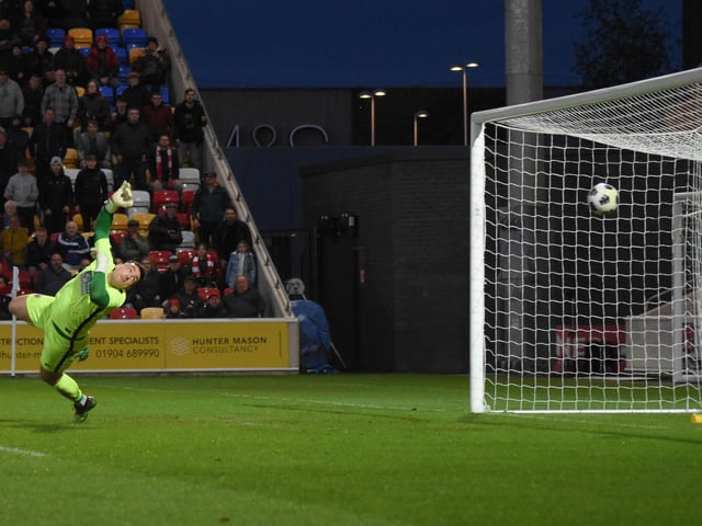 Will Jarvis' shot flies in to make it 2-0 to Scarborough Athletic
