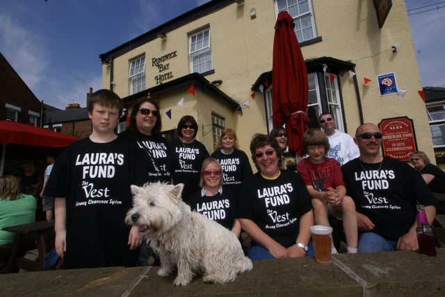 Gathering for the charity wellywanging at Runswick Bay Hotel in support of Laura's Fund.