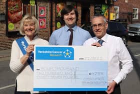 Jan Jagger, chair of the Bridlington Yorkshire Cancer Research group, is presented with a cheque for £4,237 for D&S Retail Stores.