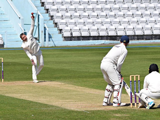 Scarborough Cricket Club bowler Adam Newington v Driffield Town Cricket Club
