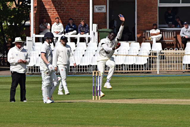 Scarborough Cricket Club bowler Romario Roach v Driffield Town Cricket Club