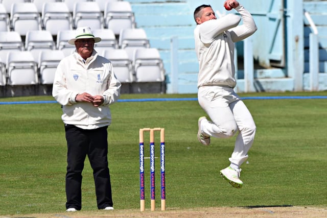 Scarborough Cricket Club bowler Adam Newington v Driffield Town Cricket Club