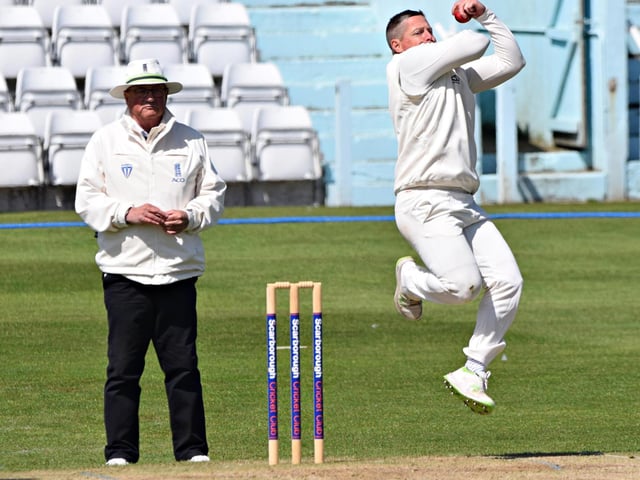 Scarborough Cricket Club bowler Adam Newington v Driffield Town Cricket Club