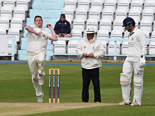 Scarborough Cricket Club bowler Guy Emmett v Driffield Town Cricket Club