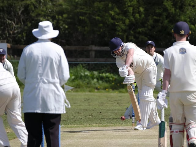 Scalby skipper Brett Cunningham defends during his superb knock of 80 against Staithes