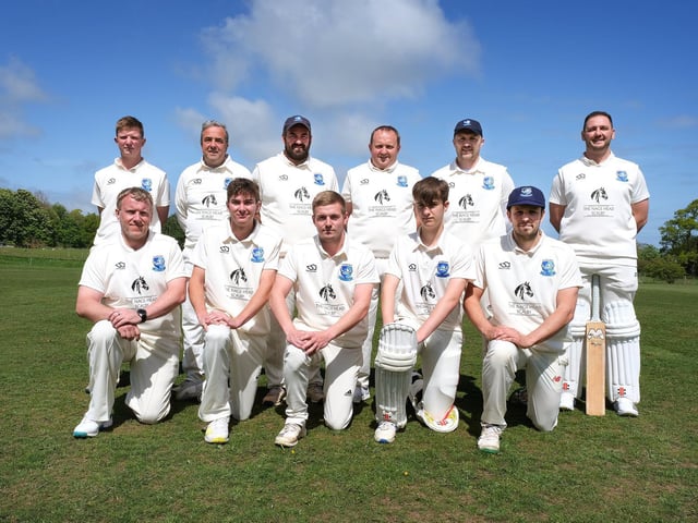 Scalby CC line up before the game at home to Staithes in the CPH Scarborough Beckett Cricket League Premier Division