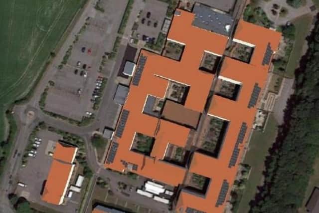 601 roof mounted solar panels could be placed at Bridlington Hospital. Photo from East Riding of Yorkshire Council's planning portal