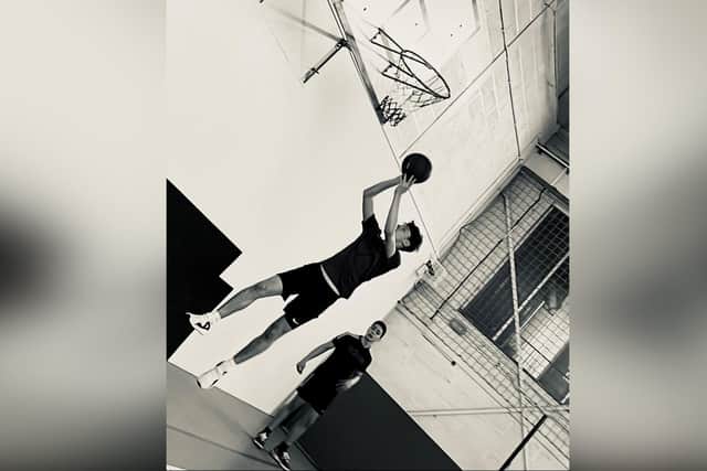 Whitby Jets player Dan Roberts shoots some hoops at RAF Fylingdales.