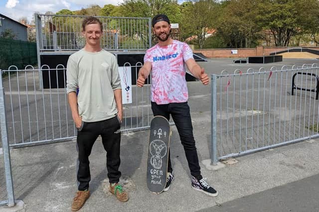 Campaigner Ryan Swain, right, at the refurbished skate park in Malton.