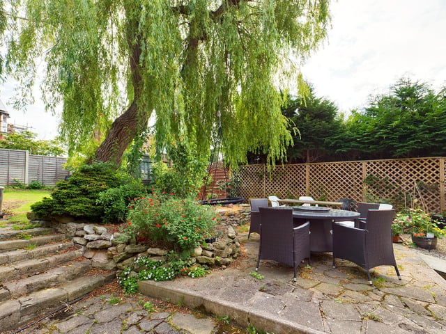 A spot to sit outside either in the sun or under the shade of a willow tree.