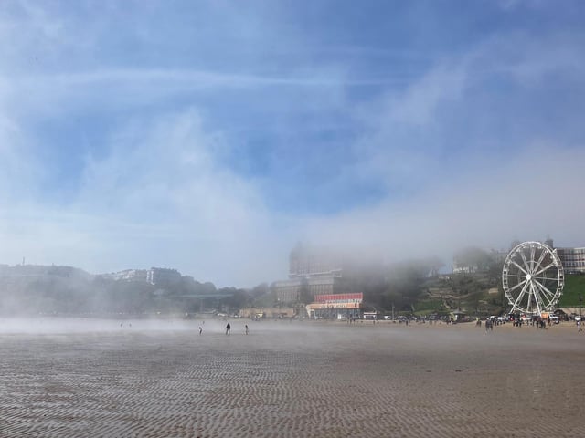 Sea fret floating across the beach.