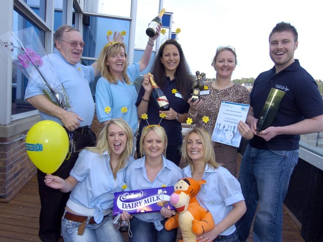 Raising funds for Marie Curie at a 10-pin bowling tournament are, back, from left, Ian Carpendale, Cheryl Barrett, Zain Mansour, Suzanne Burnett and Ed Dooks; front, Anna Boot, Tina Wager and Jo Rothwell.