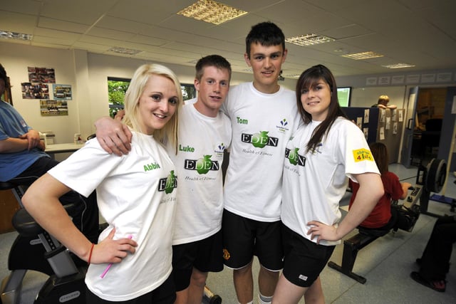 At a Raincliffe School sports event Yorkshire Coast College students Abbie Johnson, left, Luke Chambers, Tom Smiles and Jess Metcalfe show off their Eden sponsored T-shirts.