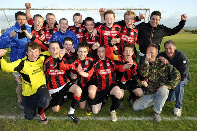 Riskers FC celebrate winning the under-16s play off beating Filey FC.