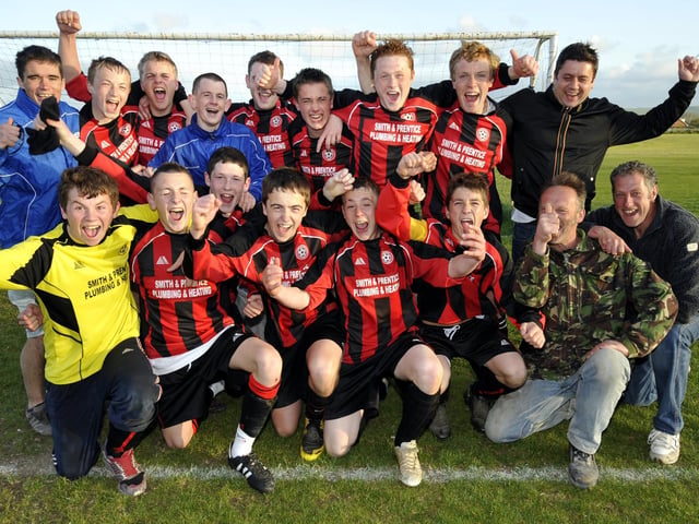Riskers FC celebrate winning the under-16s play off beating Filey FC.