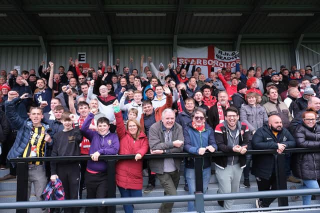 Scarborough Athletic supporters cheer the Seadogs on in the play-off final
