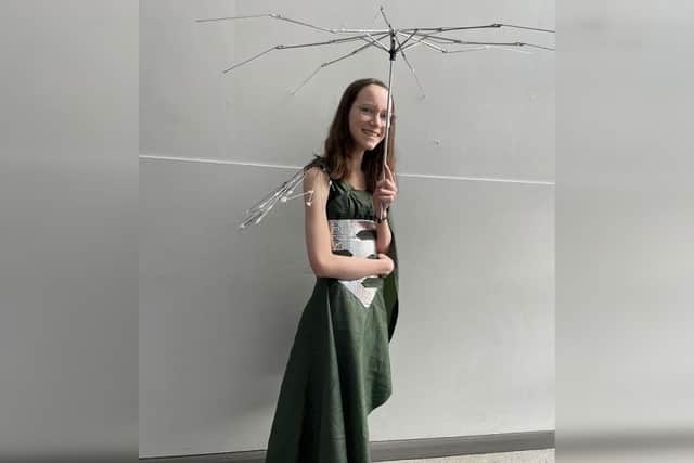 This dress from the Exposure team is mainly composed of an old tent- sewn with different pieces together.