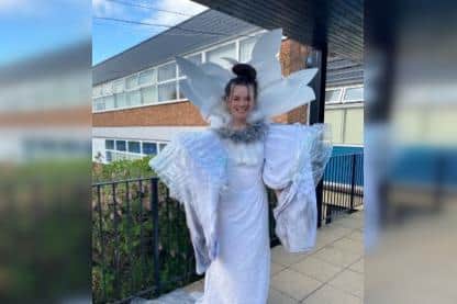 This is the 'Seagulls Attack' dress and is inspired by seagulls attacking people for food and leaving dirt behind.