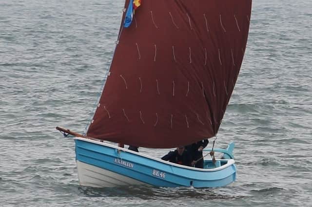 The coble Kathleen is pictured under under sail off Bridlington harbour. Photo courtesy of Paul L Arro