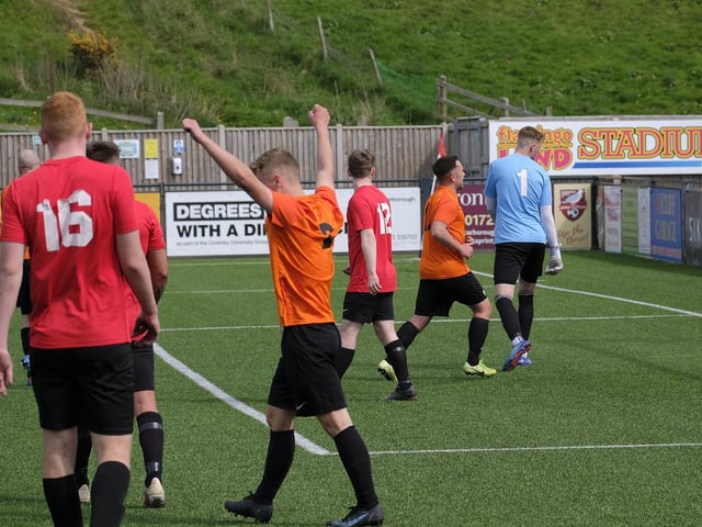 Edgehill celebrate on of their five goals in the cup final