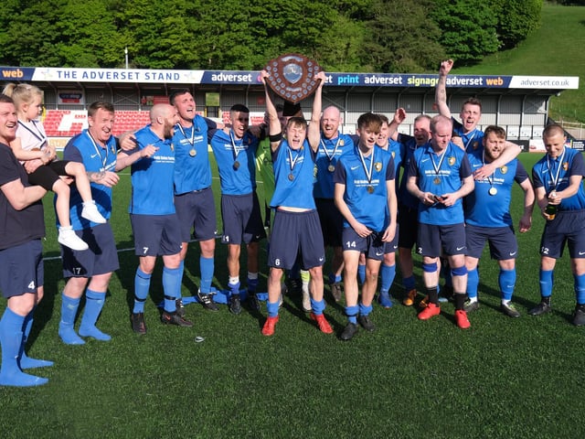 Edgehill Reserves celebrate their win against Filey Town Reserves in the Frank White Trophy final