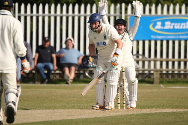 The Bridlington CC keeper Sam Wragg appeals for a wicket