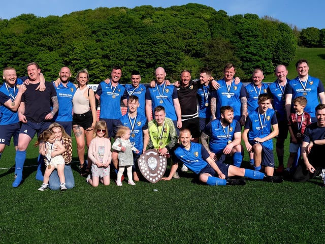 Edgehill Reserves celebrate their win against Filey Town Reserves in the Frank White Trophy final