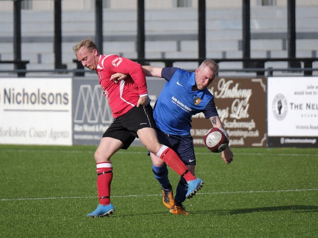 Edgehill Reserves' Gary Hepples v Filey Town Reserves in the Frank White Trophy final