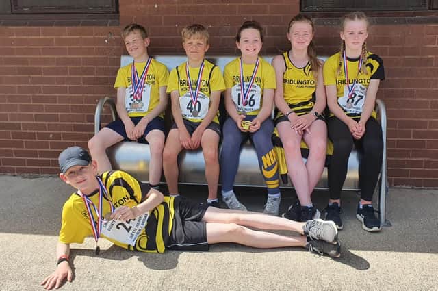 Young Bridlington Road Runners show off their medals at Humberside and Lincolnshire Track Championships