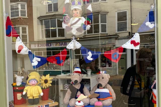 In Stitches, which is based on King Street, is showcasing knitted characters as a window display to celebrate the Queen's Platinum Jubilee. Photo submitted