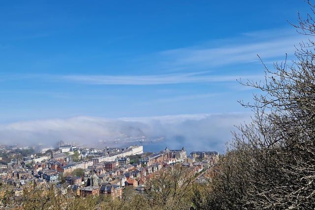 Sea fret rolling in over Scarborough.