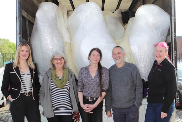 The puffin statues are delivered, ready to be decorated by artists before being placed at sites across East Yorkshire. Photo submitted