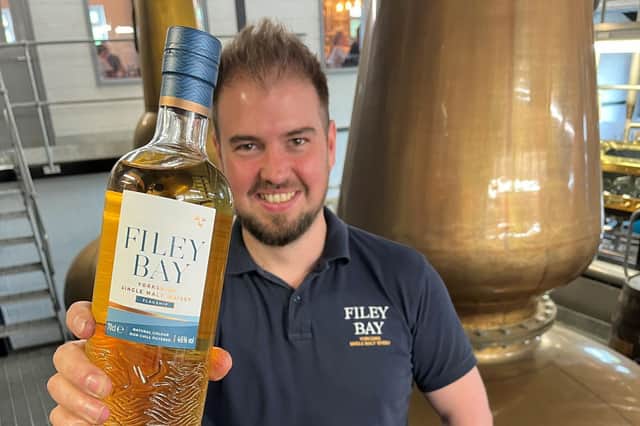 Spirit of Yorkshire Whisky director Joe Clark with award-winning Filey Bay Flagship
