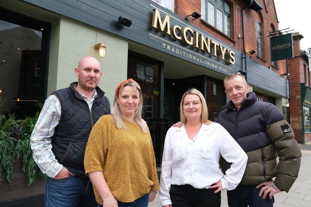 James and Stacey Durham (left) are the new owners of McGinty's, and the duo behind J&S Pub Company, and Sharon and Stephen Kelly (right) are the new managers.