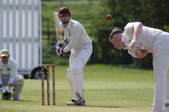 Mulgrave bowler Andy Raw bowls to Staxton's Ryan Hargreaves