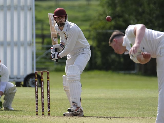 Mulgrave bowler Andy Raw bowls to Staxton's Ryan Hargreaves