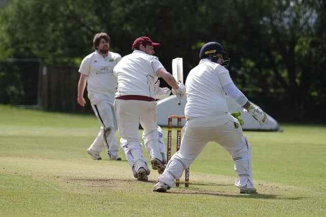 Staxton batsman Chris Dove hits out against Chris Knight