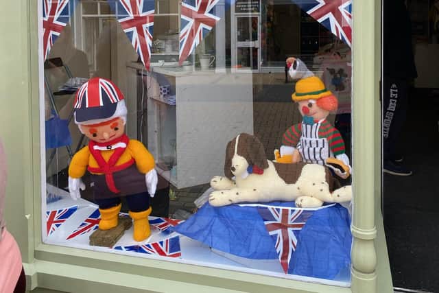 In Stitches, which is based on King Street, is showcasing knitted characters as a window display to celebrate the Queen's Platinum Jubilee. Photo submitted