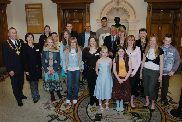 Scarborough and District Mayor Cllr Derek Bastiman, left, pictured with the mayoress and the sports achievers who were invited to a civic reception at the Town Hall.